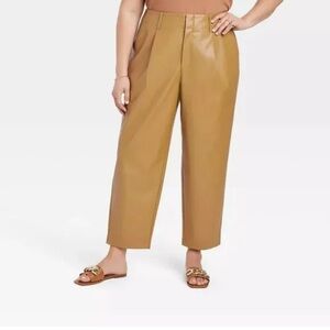 Faux leather mustard yellow ankle pants